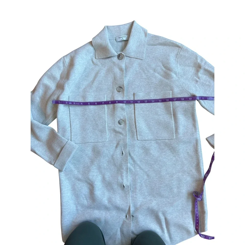 Babaton Aritzia Society Sweater Heather Grey Button-Up Knit Shacket Women's XS